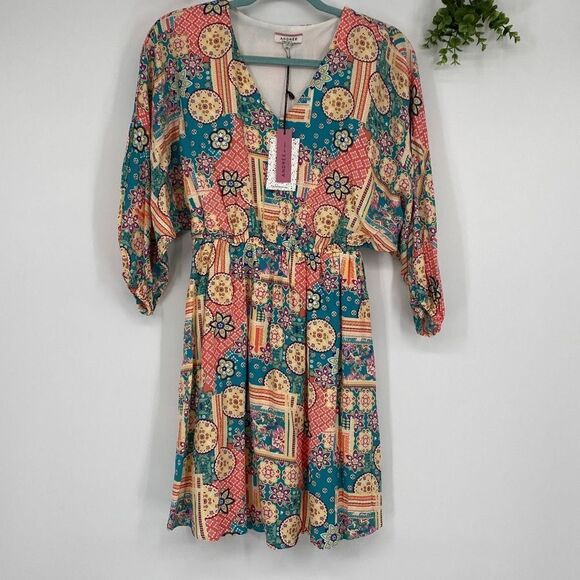 Andree By Unit Women's Long-Sleeve Bohemian Print A-Line Dress Multi-Color Small - Picture 1 of 13